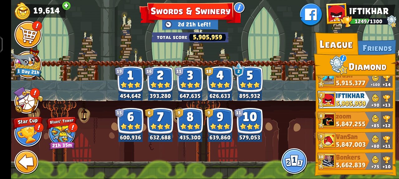 Level 1-10 Angry Birds Friend (No-PowerUp) 28 August (T-1283) Three Stars #AngryBirdsFriends