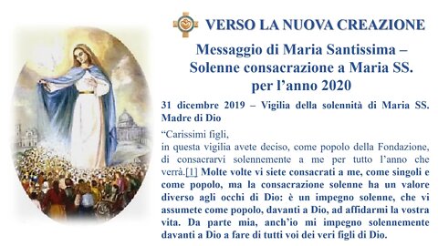 messaggio 31 12 2019 Solenne consacrazione a Maria SS per l’anno 2020