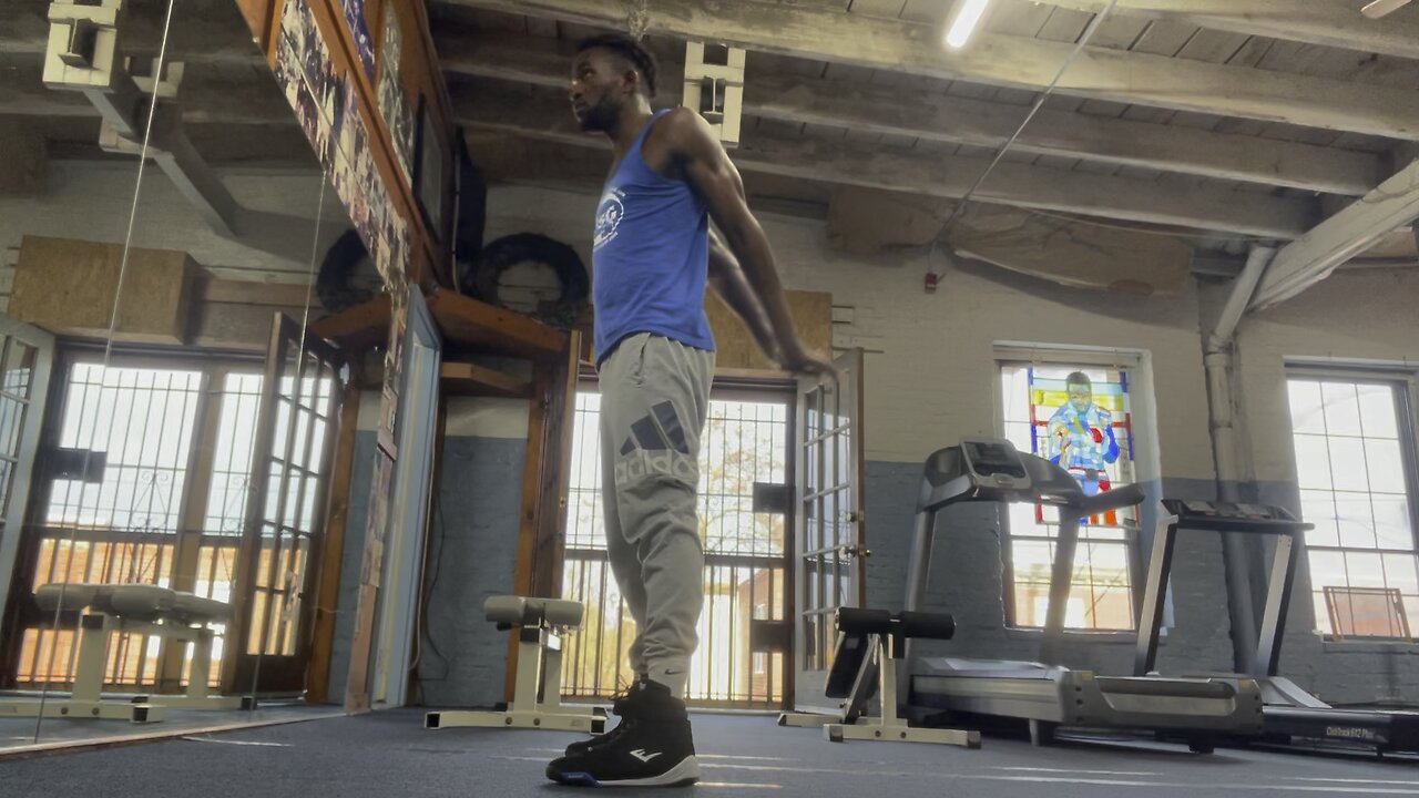 Stretching before boxing 🥊