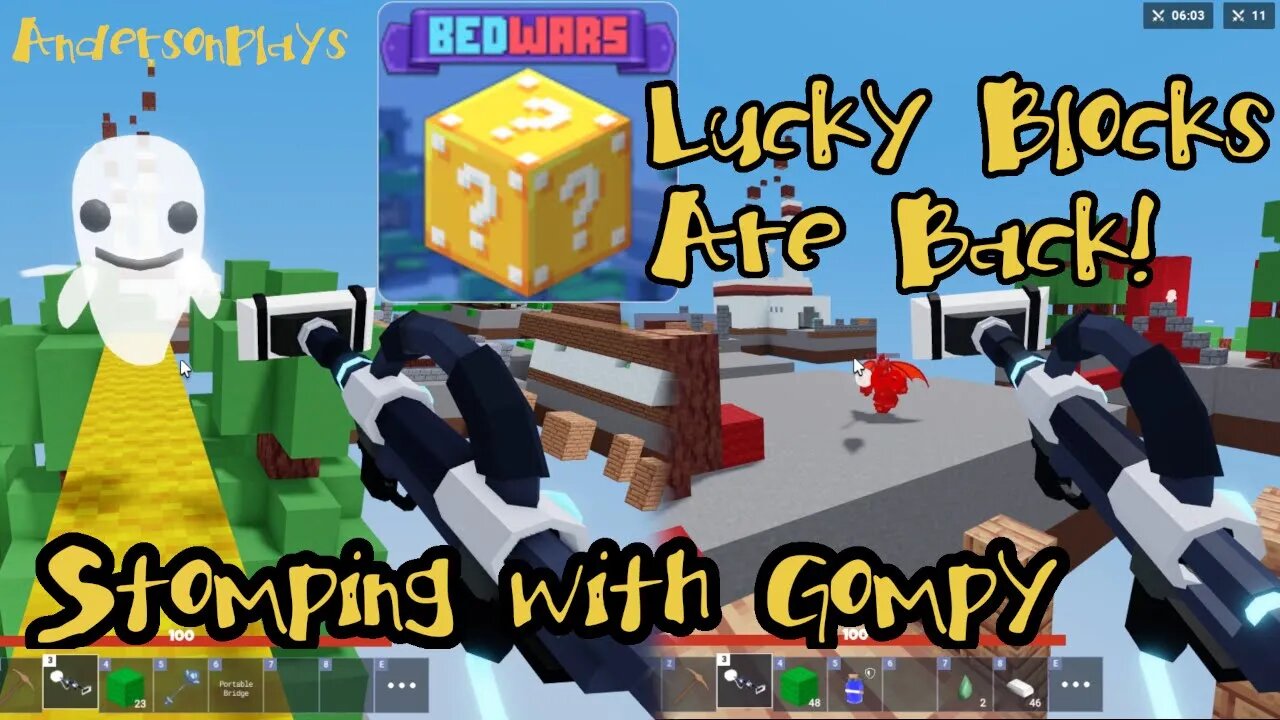 AndersonPlays Roblox BedWars 🏆 [RANKED!] - Lucky Block v2 Update - Stomping with Gompy Kit