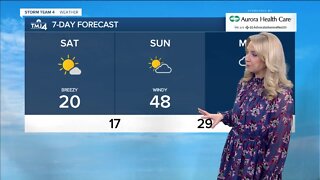 Mostly sunny but breezy and cold Saturday