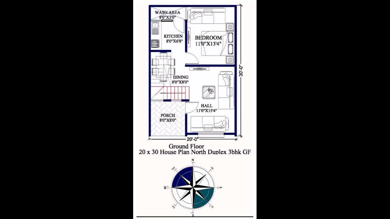 20 × 30 house plan|North Duplex 3 bhk home plan| 600sqft house plan| 20 by 30 home plan#housedesign