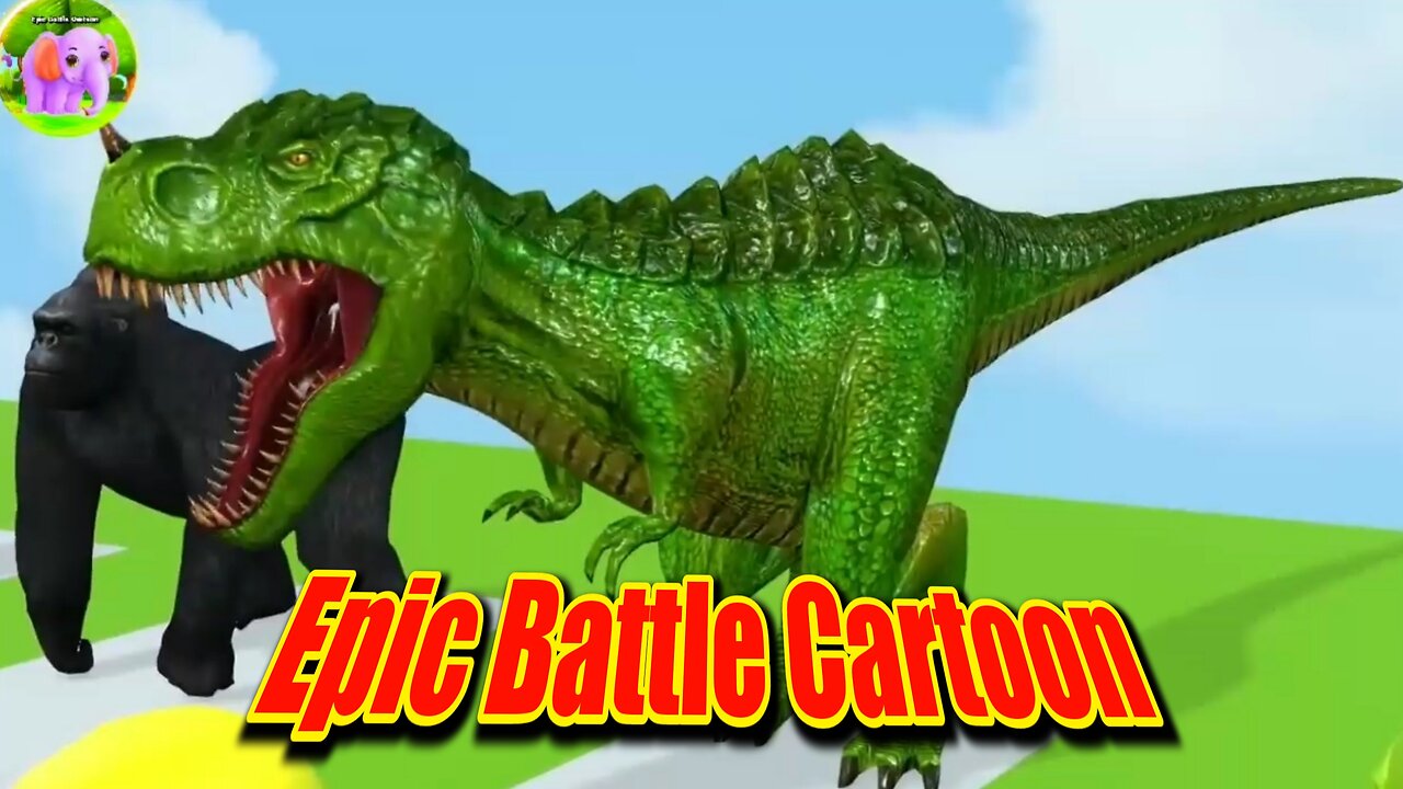 Fountain crossing with Lion, Zombie tyrannosaurus, Gorilla, Bear, Cow | Epic Battle Cartoon