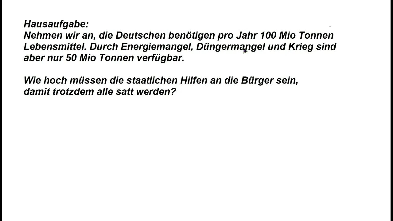 Hausaufgabe zur Nahrungsmittelkrise ► Berechnung staatlicher Hilfen