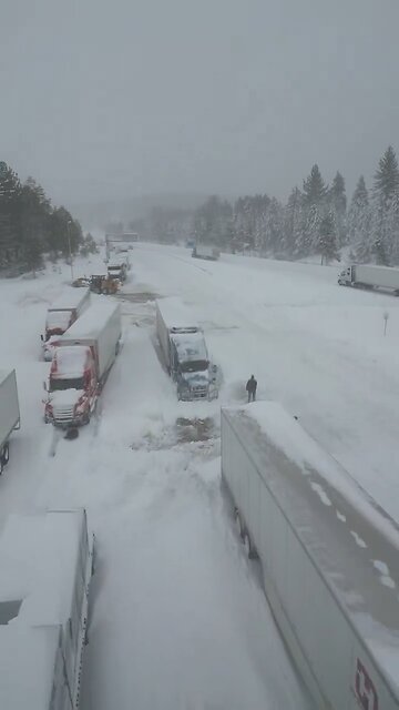 California 2024 Blizzard Insanity - Trucks stuck in snow Drone footage