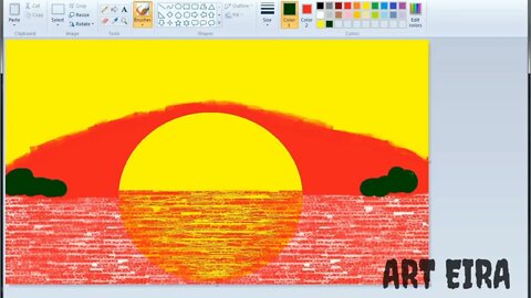 Beautiful ☀ sunset scenery drawing in MS paint