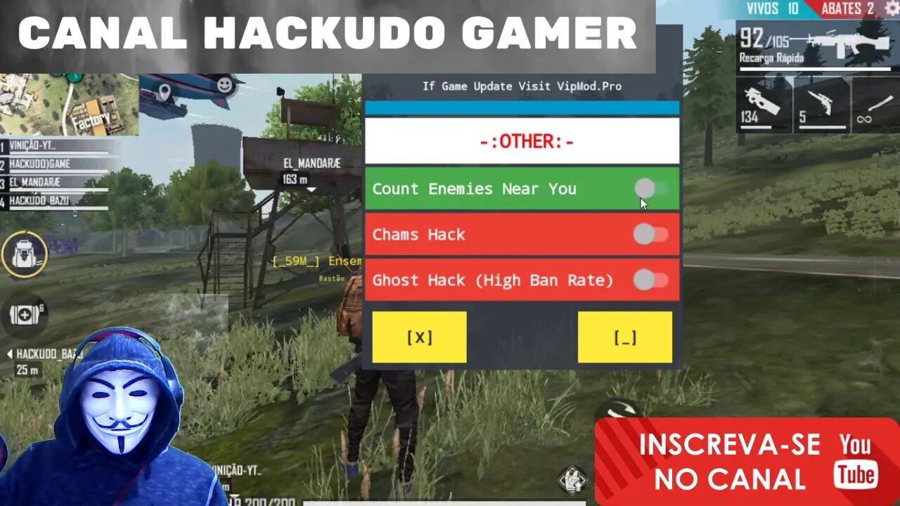 MOD MENU FF - HACKUDO GAMER - LIVE DE HACK - FFF AO VIVO - HACK