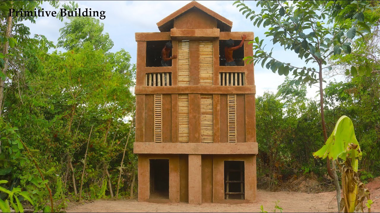 Amazing Build Four Story Villa House By Bamboo And Mud in the middle of deep forest