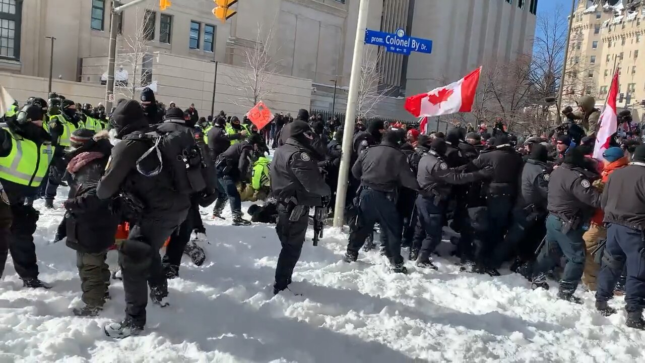 Justin Castro Trudeau’s goons move in to arrest the trucker convoy