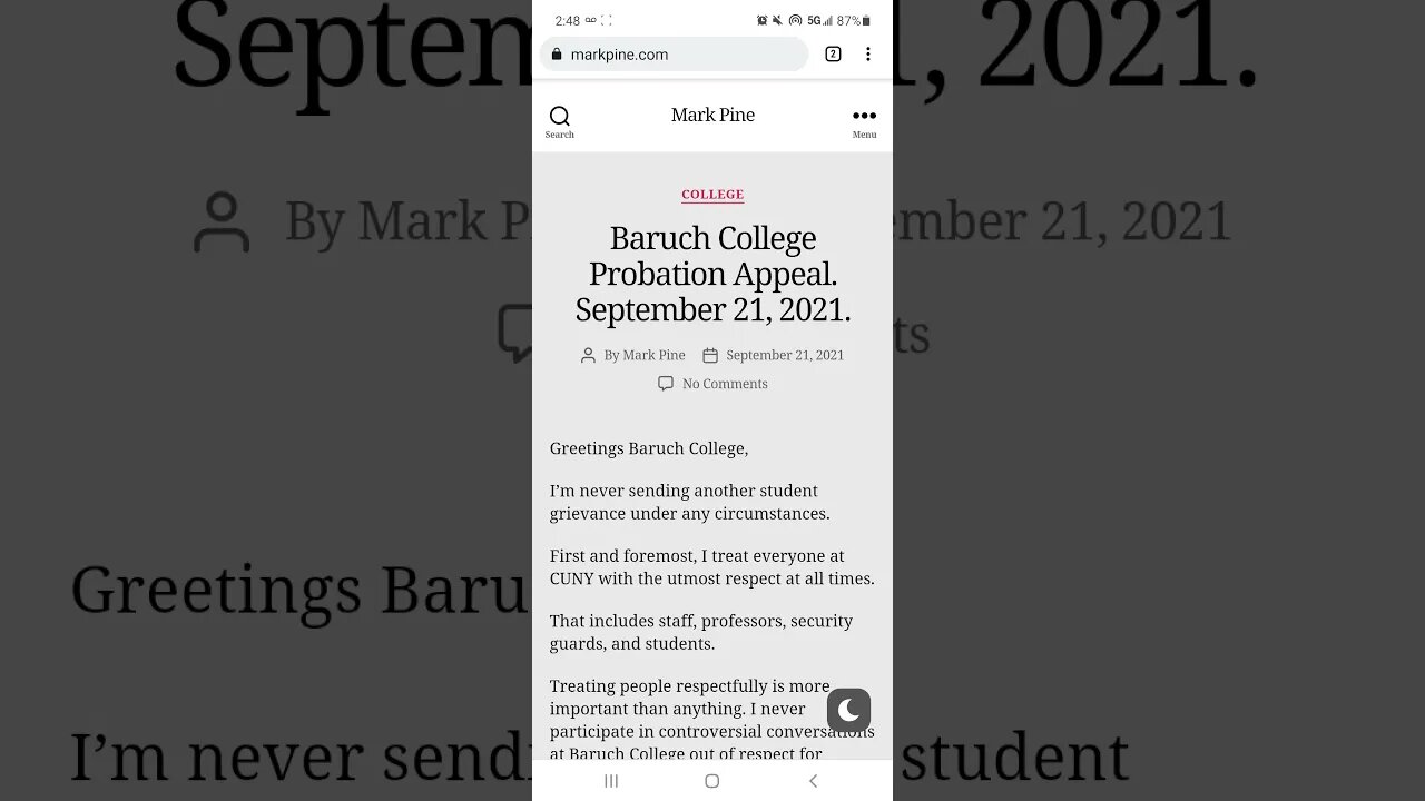 Opinion: Baruch College Probation Appeal. September 21, 2021.