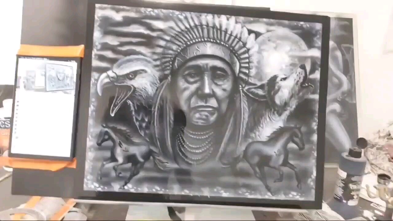 Native American art airbrushing live