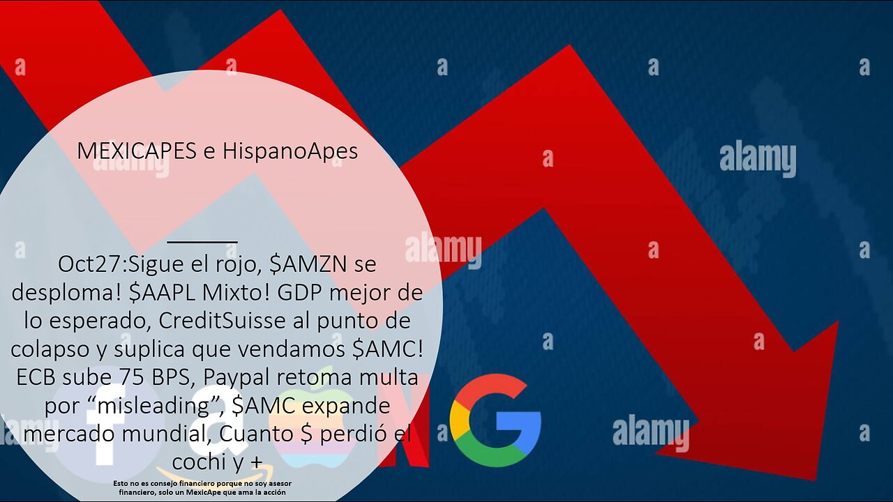 Oct27:AMZN se desploma!AAPL Mixto!GDP Bueno?$CS a punto d colapso!AMC expande,Cuanto $ perdieron y +