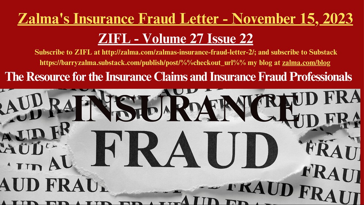 Zalma's Insurance Fraud Letter - November 15, 2023