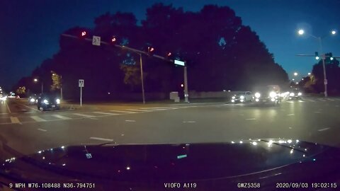 Truck and Trailer thinks his light turned Green, almost HITS us!!