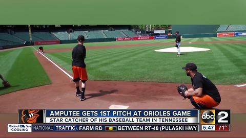 Amputee participates in 1st pitch at Orioles game