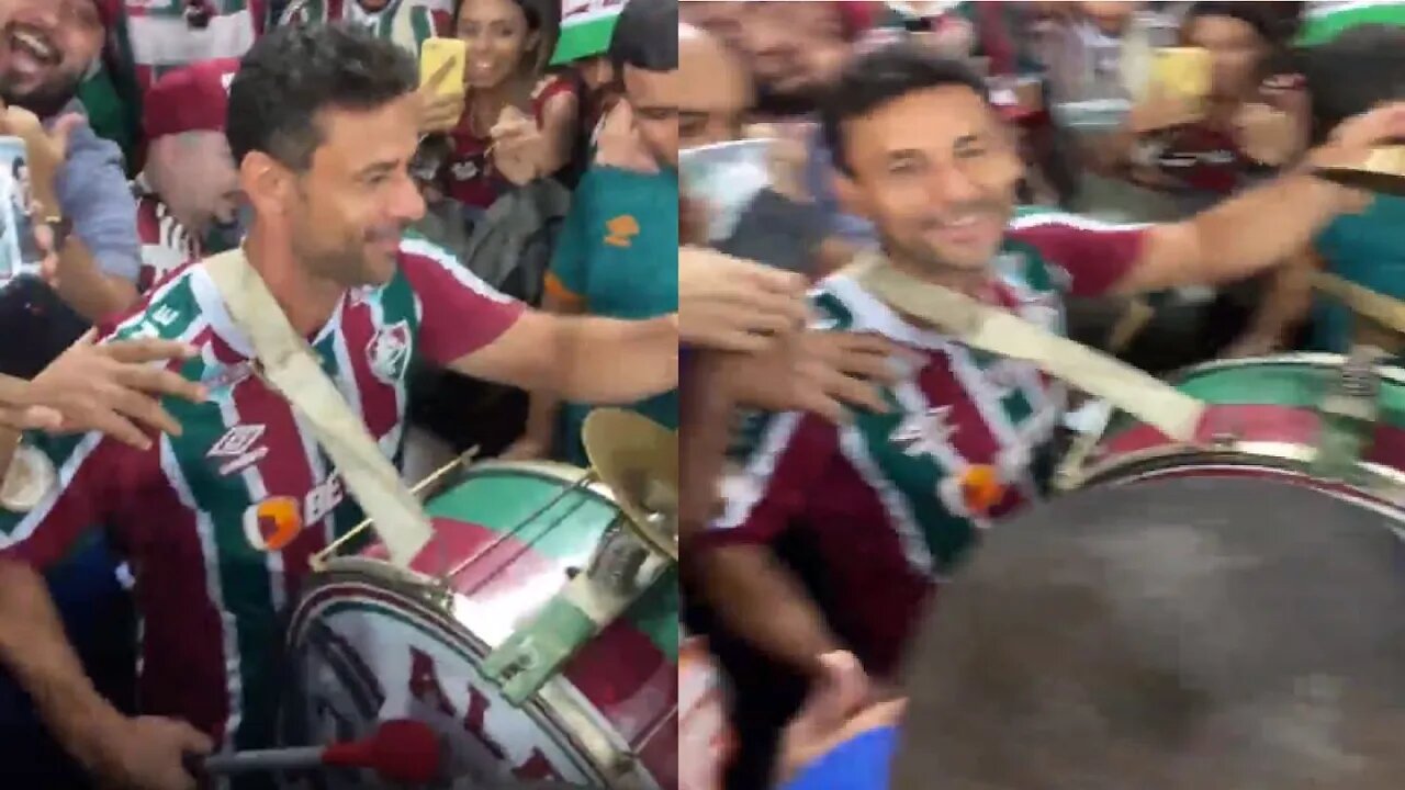 Fred tocando bumbo no meio da galera no Maracanã