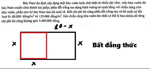 Bác Nam dự định xây dựng một khu vườn hình chữ nhật có chiều dài 10m, trên khu vườn đó