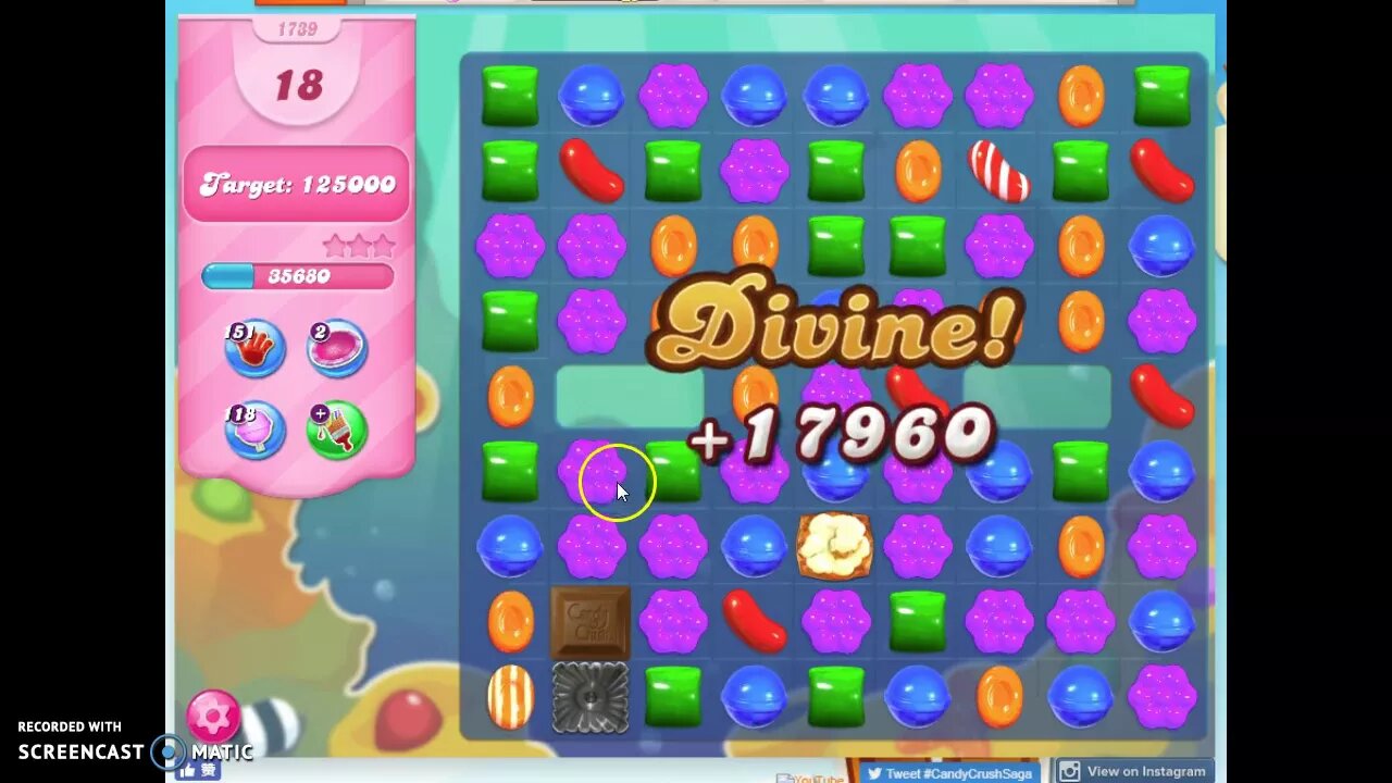 Candy Crush Level 1739 Audio Talkthrough, 2 Stars 0 Boosters