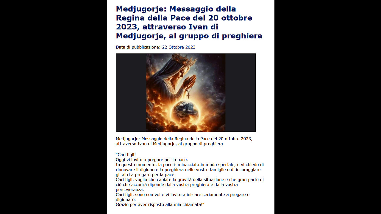 (20 ottobre 2023) - MEDJUGORJE: “MESSAGGIO DELLA REGINA DELLA PACE, ATTRAVERSO IVAN DI MEDJUGORJE, AL GRUPPO DI PREGHIERA!!”😇💖🙏