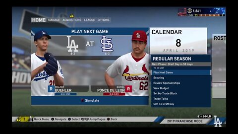 MLB 19 Dodgers Franchise Gameplay