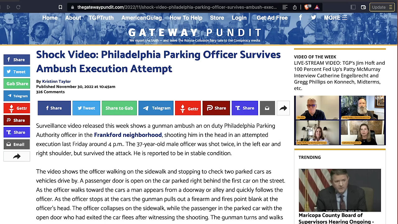 PHILADELPHIA PARKING OFFICER SURVIVES AMBUSH EXECUTION IN BROAD DAYLIGHT