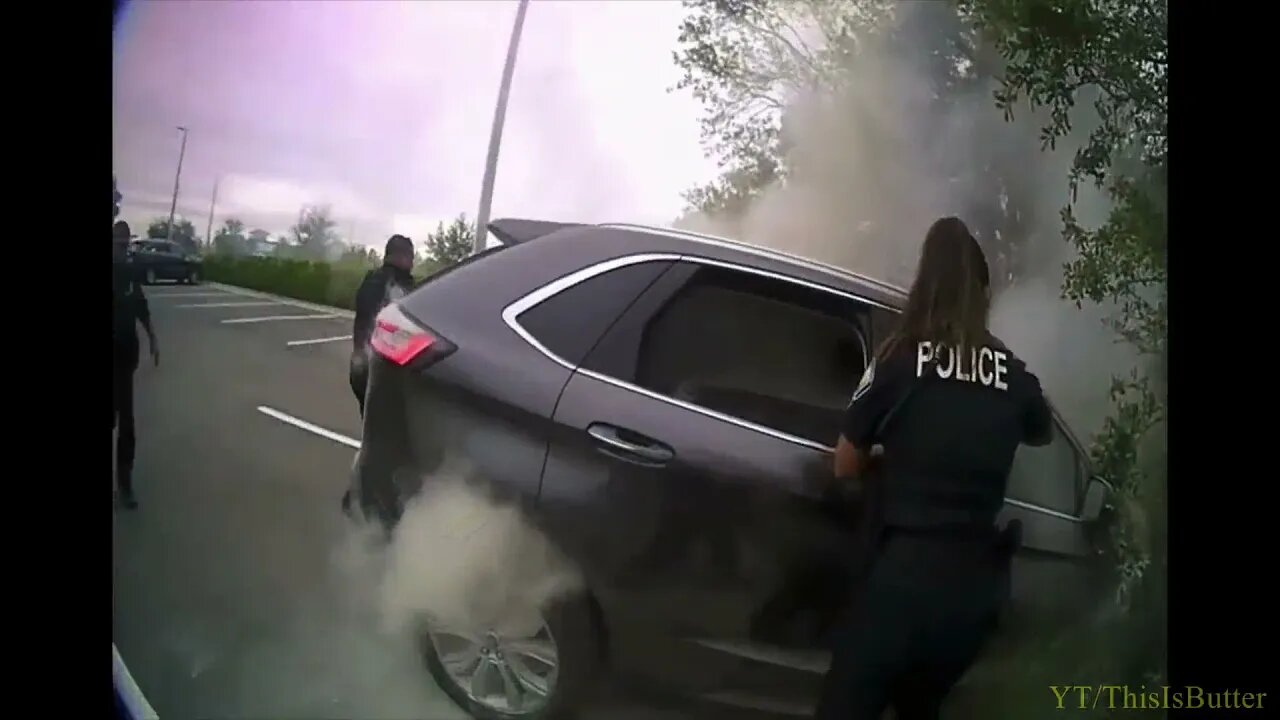 Police pull man from burning SUV after he crashed into ditch outside West Melbourne hotel