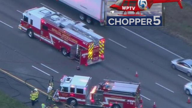 AC repair truck, semi crash on I-95 southbound near Jupiter