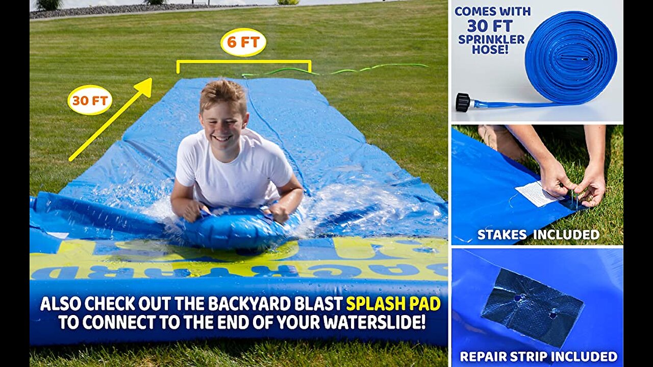 Read User Reviews: BACKYARD BLAST - 30' Waterslide with Splash Zone - Easy to Setup - Extra Th...