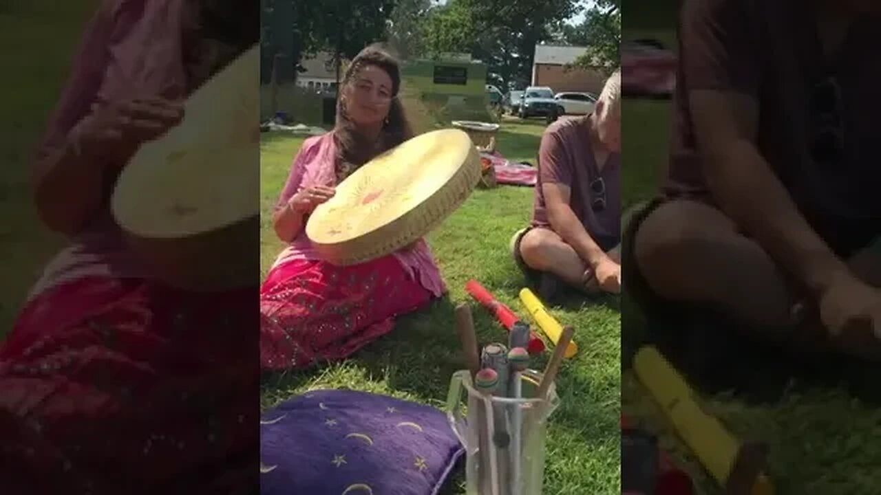 25.06.23 Lovely circle, drumming at The Community event @The Retreat New Forest - Chimes and drums