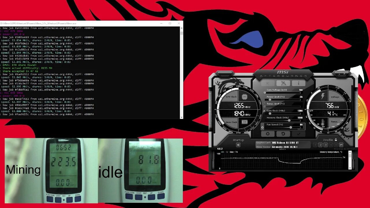 Software Power vs Wall Power when Crypto Mining l Finally got a 5700xt