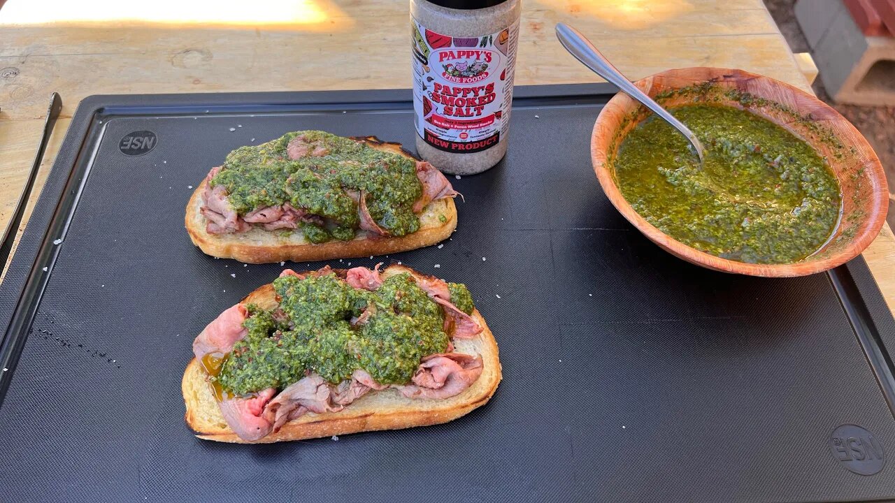 Rotisserie tritip with chimichurri sauce