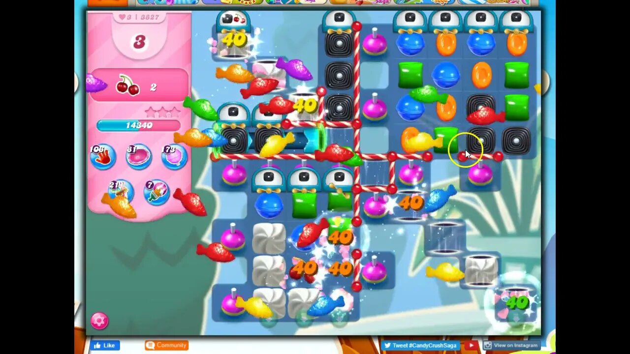 Candy Crush Level 3827 Talkthrough, 12 Moves 0 Boosters