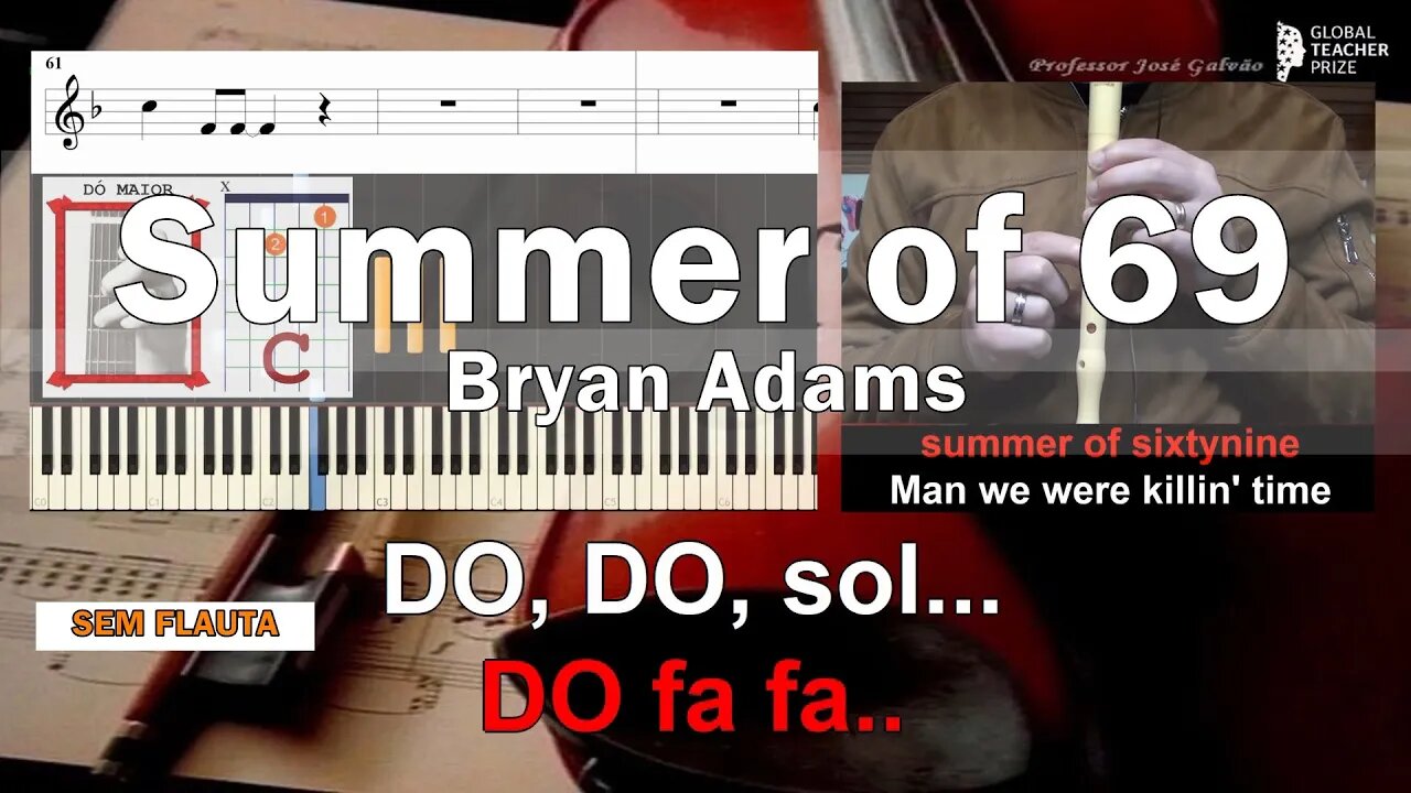 Summer of 69 Bryan Adams Notas para flauta Acordes Guitarra Piano Educação Musical José Galvão SVG