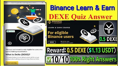 How To Participate Binance learn and earn DEXE Quiz Answers Today || What is DeXe || Earm 0.5 Dexe