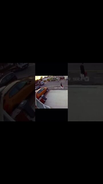 Car does a kick flip trying to pass truck #Shorts