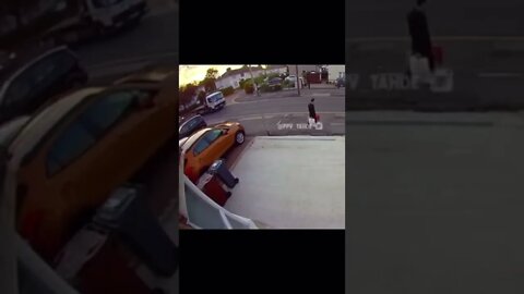 Car does a kick flip trying to pass truck #Shorts