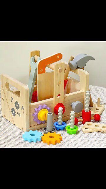 Montessori Toolbox Screws Wrenches Wooden Tools Disassembly Assembly Toys
