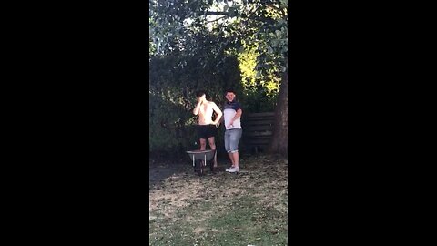 My mates having fun with the wheelbarrow