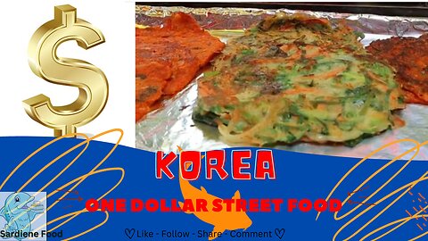 Street Food Korea - ONE DOLLAR - 1$ korean pancake with kimchi & vegetables - korean street food