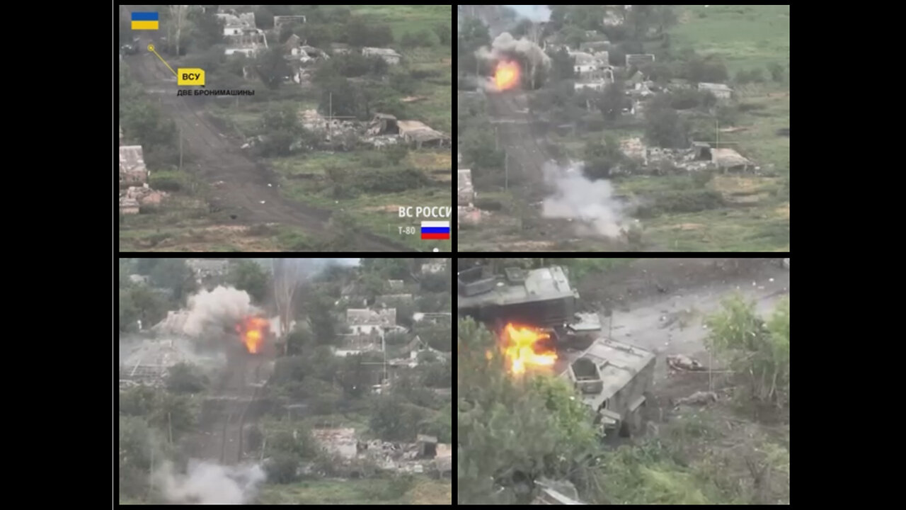 Epic video: Russian T-80 tank destroyed two Ukrainian MRAPs with infantry