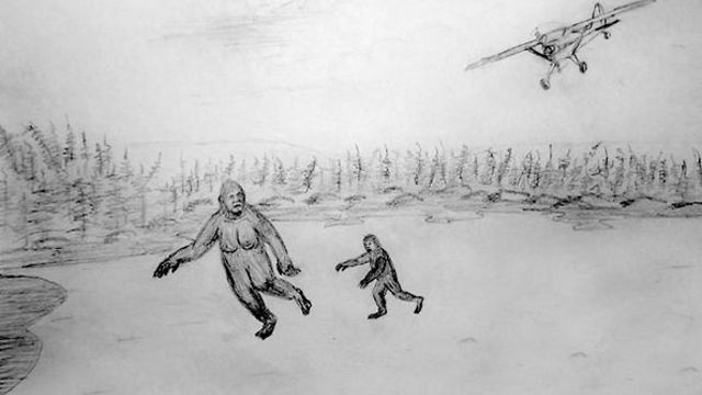 Plane Buzzes Over "Bigfoot People" Running Over Frozen Lake In Alaska