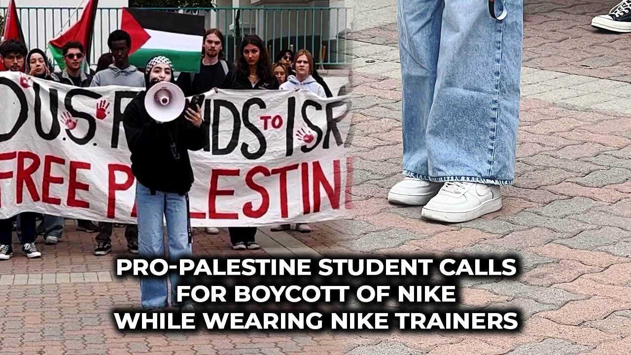Pro-Palestine student calls for boycott of Nike while wearing Nike trainers