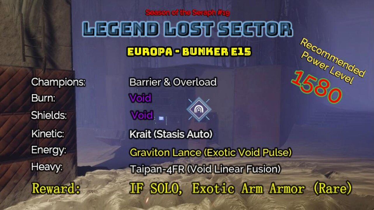 Destiny 2 Legend Lost Sector: Europa - Bunker E15 on my Hunter 1-1-23