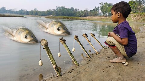 New Best Hook Fishing Video | Traditional Boy Hunting Big Fish With Hook By River #fishing.