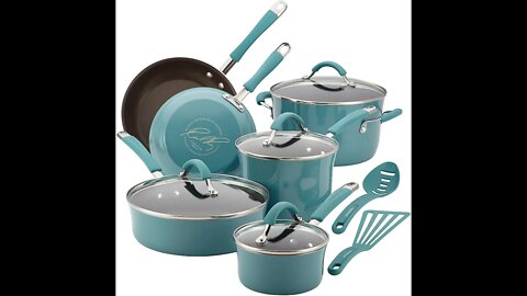 Rachael Ray Cucina Nonstick Cookware Pots and Pans Set 12 Piece Agave Blue