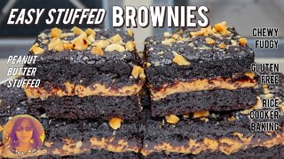 Easy Stuffed Brownies Recipe | Peanut Butter Stuffed | Gluten Free | EASY RICE COOKER RECIPES