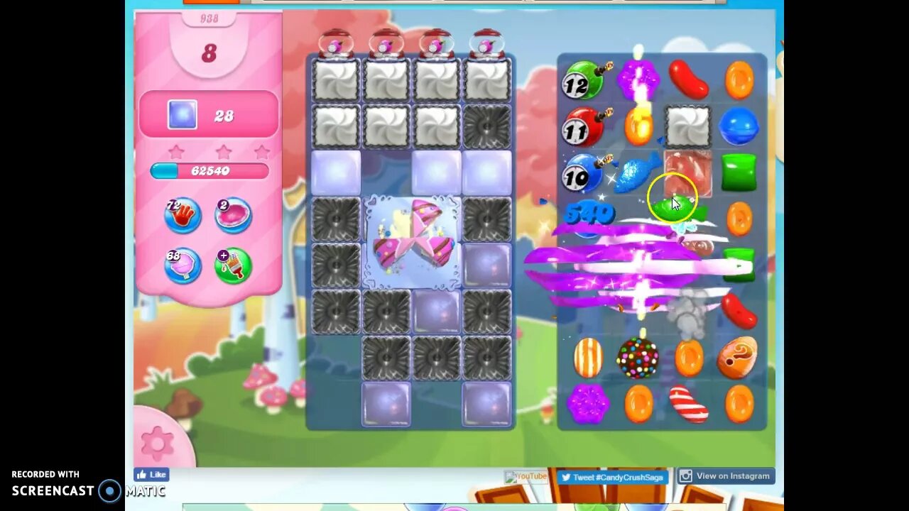 Candy Crush Level 938 Audio Talkthrough, 2 Stars 0 Boosters
