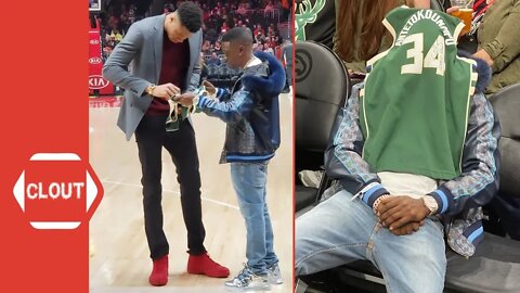 Boosie Badazz Gets His Milwaukee Bucks Jersey Autographed By Giannis Antetokounmpo During Game!