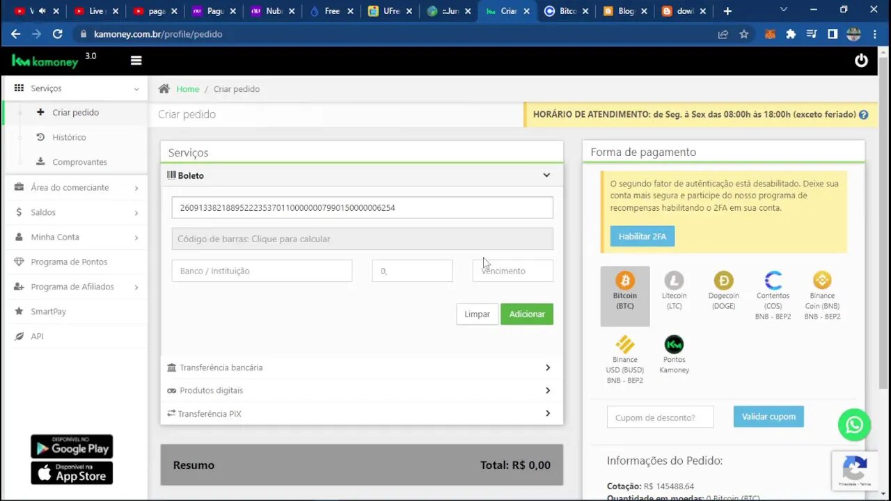 pagando boleto com bitcoin na kamoney pt2