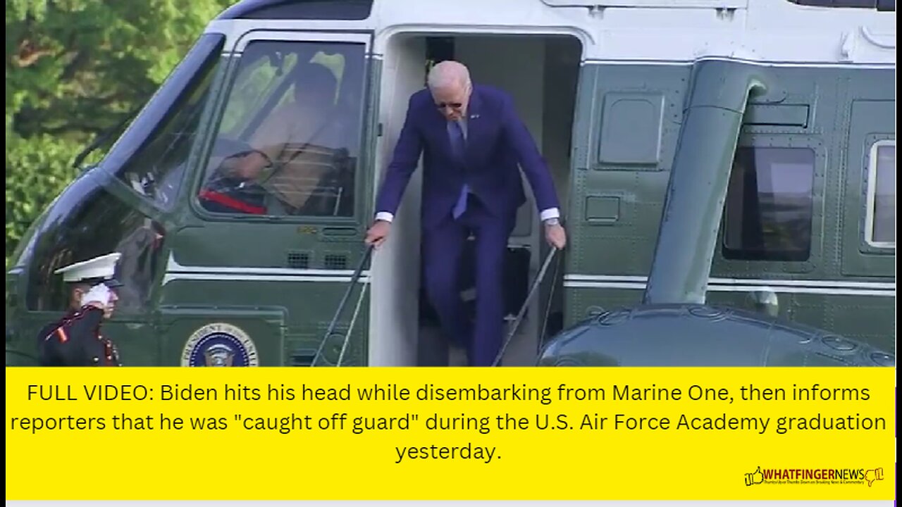 FULL VIDEO: Biden hits his head while disembarking from Marine One, then informs reporters